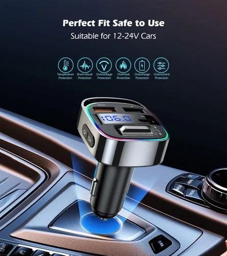 Vista 6 de LIHAN - Adaptador Bluetooth para automóviles antiguos, transmisor FM, manos libres 54W PD Fast Charging,Crystal Clear Hands-Free Calls,Music &