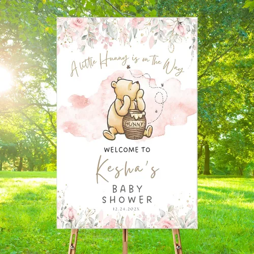 Vista 8 de Winnie The Pooh - Letrero de bienvenida personalizado para bebé, decoraciones clásicas para baby shower