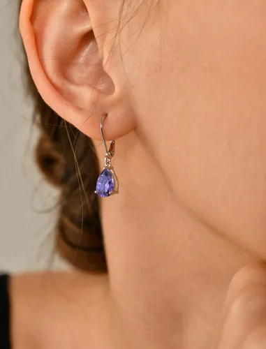 Vista 2 de YL Aretes colgantes de plata de ley, aretes solitarios con cierre de palanca de 0.276 x 0.394 in, joyería de piedra natal de lágrima para mujer