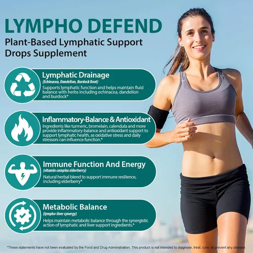 Vista 3 de Gotas de drenaje linfático Suplemento de apoyo del sistema linfático 21 en 1 Limpieza linfática con cúrcuma, equinácea, saúco y diente de león