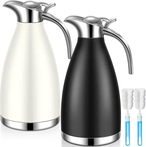 Vista 9 de Uiifan 2 Piezas Jarras Térmicas de Café de 68 oz, Jarra de Café Aislada de Acero Inoxidable para Líquidos Calientes, Olla Térmica al Vacío