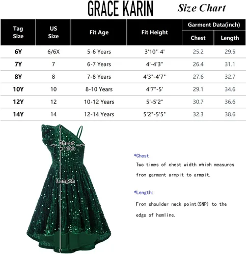 Vista 6 de GRACE KARIN Vestido de lentejuelas de un hombro para niñas, vestido de fiesta alto y bajo para 5-14 años