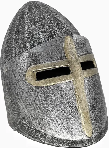 Vista 4 de Casco medieval de plástico para disfraz de caballero cruzado para juego de batalla, Halloween, cosplay, LARP, plateado