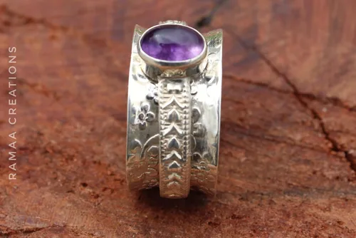 Vista 2 de Amethyst Spinner Ring Anxiety Silver Spinner Ring Fidget Spinner Ring For Women Handmade Spinner Ring Sterling Silver 925