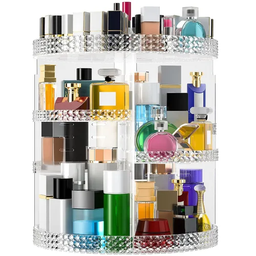 Vista 16 de Organizador de maquillaje negro con rotación de 360 grados, 7 niveles de gran capacidad, organizador de cosméticos acrílico, organizador