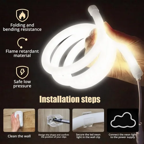 Vista 5 de Cuerda de luz LED de neón de 360°, tubo redondo de 3.28 pies, 6500 K, tira de luces LED blancas de iluminación de 360 grados, IP65, impermeable
