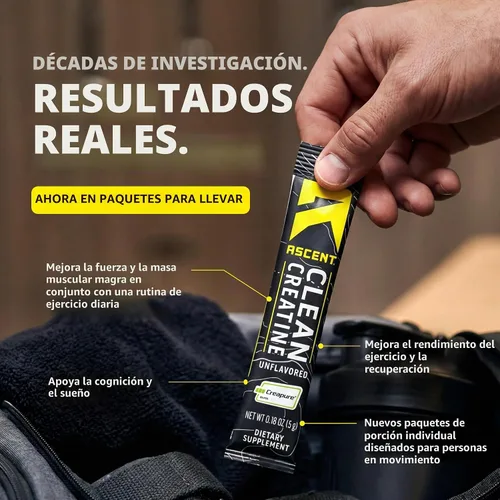Vista 2 de Ascent Monohidrato de creatina limpia, sin sabor, 15 porciones 5G