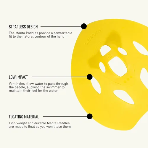 Vista 5 de FINIS Manta Swim Training Paddles - Diseño sin tirantes para técnica de accidente cerebrovascular - Paletas de mano flotantes - Construye fuerza