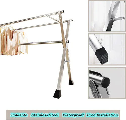 Vista 3 de Laundry Room Collapsible Clothes Drying Rack, Clothes Storage Rack for Indoor Outdoor, Stainless Steel Racks for Laundry, Clothes Dryer Racks for