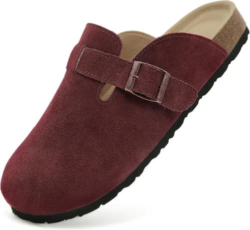 Vista 9 de Dumalum - Zuecos de ante para mujer y hombre - Sandalias ajustables con hebilla, plantilla de corcho, suelas antideslizantes - Zapatillas unisex