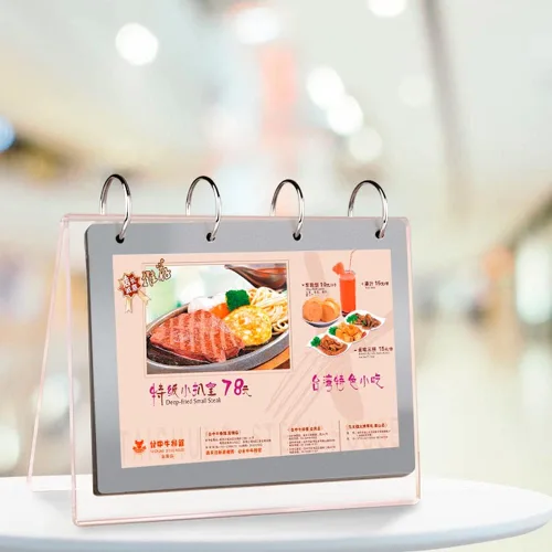 Vista 2 de Organizador de calendario acrílico, soporte de menú para fotos, escritorio de mesa, álbum abatible con pantalla de bolsillo de PVC, fotos