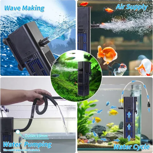 Vista 5 de Filtro de acuario ajustable para tanque de tortugas de peces de 20 a 40 galones, filtración bioquímica 4 en 1, potentes bombas y filtros sumergibles