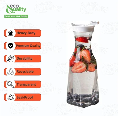 Vista 2 de EcoQuality Jarra de agua de plástico transparente de 54 onzas con tapa abatible, 1 paquete, botella de base cuadrada con boquilla para barra
