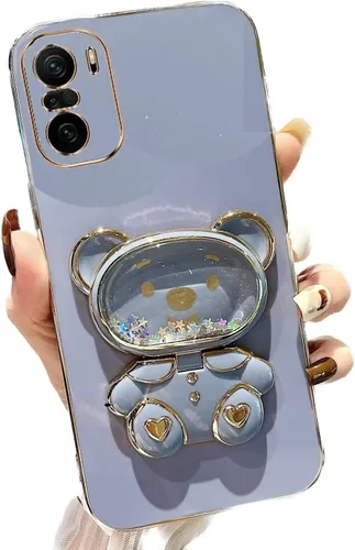 Vista 7 de Miagon Bear - Funda con soporte para espejo para Xiaomi Redmi A1, Quicksand Glitter Electroplated Soft TPU Protector Slim a prueba de golpes