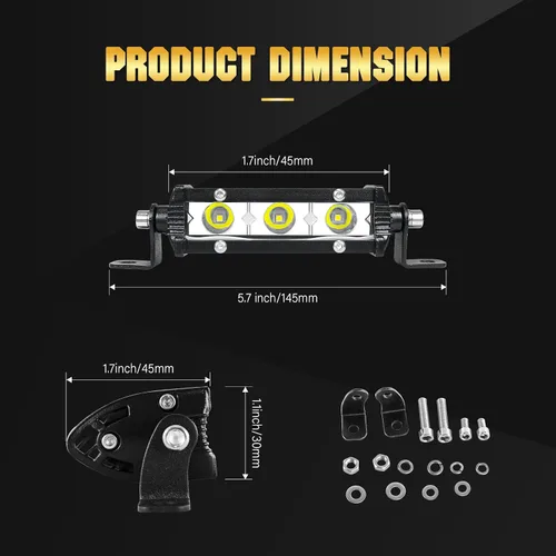 Vista 2 de SKYWORLD Barra de luz LED de 3.7 pulgadas, 3.7 in, 15 W, haz de luces LED de trabajo, barra de luces de trabajo 6000 K, mini fila de una sola fila