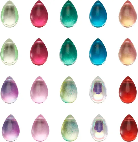 Vista 26 de Cheriswelry 48 colgantes de diamantes de imitación de resina en forma de lágrima con ajustes de latón dorado con diamantes de imitación facetados