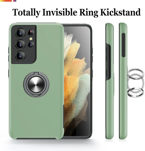 Vista 7 de JAME Funda para Samsung Galaxy S21 Ultra, Protector Delgado y Suave con Parachoques para Samsung S21 Ultra, con Soporte de Anillo Invisible y Atril