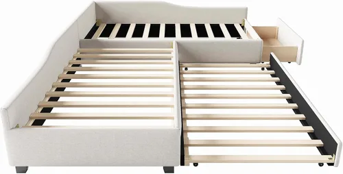 Vista 8 de Merax Sofá cama doble, cama doble tapizada con cama nido y cajón, color beige