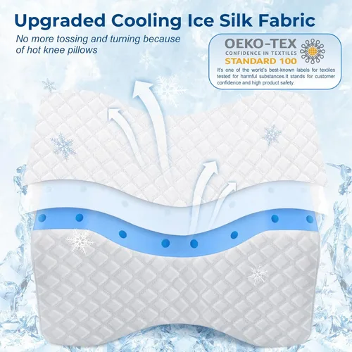 Vista 2 de KingPavonini Almohada de rodilla refrescante para dormir de lado, almohadas de piernas de espuma viscoelástica de gel para dormir de lado con funda