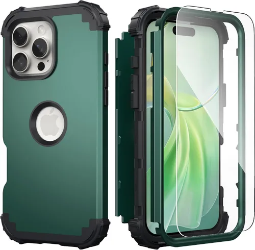 Vista 22 de IDweel Funda para iPhone 16 Pro Max con Protector de Pantalla, 3 en 1 Resistente a Golpes Ajuste Delgado Híbrida de Servicio Pesado Cubierta Dura