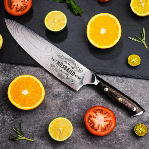 Vista 2 de Regalos para él, marido, hombres, Navidad, aniversario, 8 pulgadas, acero inoxidable alemán profesional 1.4116, cuchillo de chef grabado