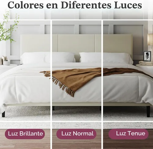 Vista 7 de IOILORI Base de cama de tamaño matrimonial con cabecera tapizada, listones de madera resistentes, no requiere somier, silencioso, fácil montaje Beige
