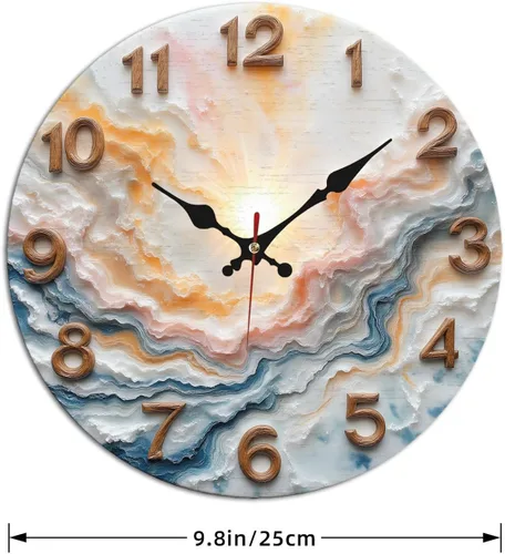 Vista 4 de Sunburst Agate Texture Wooden Wall Clock with Raised Numerals 25x25cm