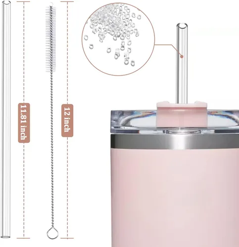 Vista 6 de Pajitas de repuesto para vasos Stanley de 40 onzas y 30 onzas, paquete de 6 popotes reutilizables con cepillo de limpieza, 12 pulgadas de largo