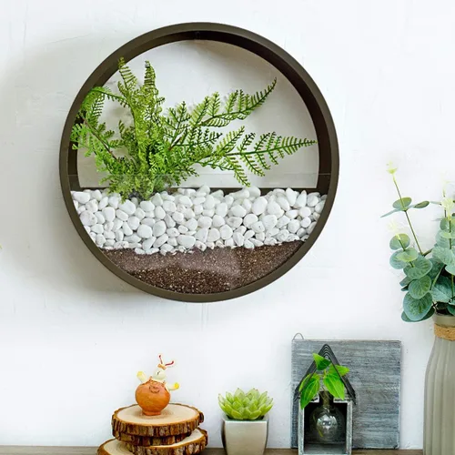 Vista 4 de Paquete de 4 macetas redondas de pared colgantes de metal, soportes circulares para plantas, jarrón de hierro circular contemporáneo para suculentas