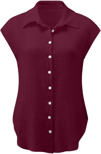 Vista 59 de Ceboyel Camisas para mujer de moda de verano, algodón, lino, manga corta, cuello con botones, blusa casual para mujer 2023