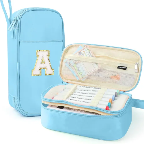 Vista 17 de Estuche Grande para Lápices, Bolsa de Lápices de Gran Capacidad, Bolsa de Lápices Personalizada con Inicial con Cremallera Suave, Múltiples