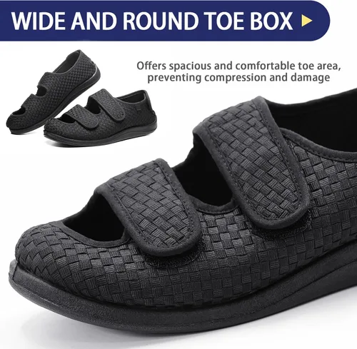 Vista 4 de Sandalias para diabéticos de punta abierta para mujeres y hombres, anchas, ajustables, para artritis, edema, para ancianos, zapatos de casa