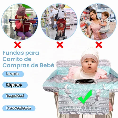 Vista 4 de Funda para carrito de compras para bebé 2 en 1 Funda para silla alta con arnés de seguridad Multifuncional Patrón de dinosaurio Cubiertas de carrito