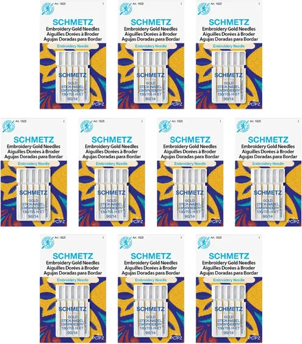 Vista 10 de SCHMETZ Agujas doradas para máquina de coser bordadas, revestimiento de titanio para costuras suaves, tamaño 75/11, tarjetas de 5 agujas, caja de 10