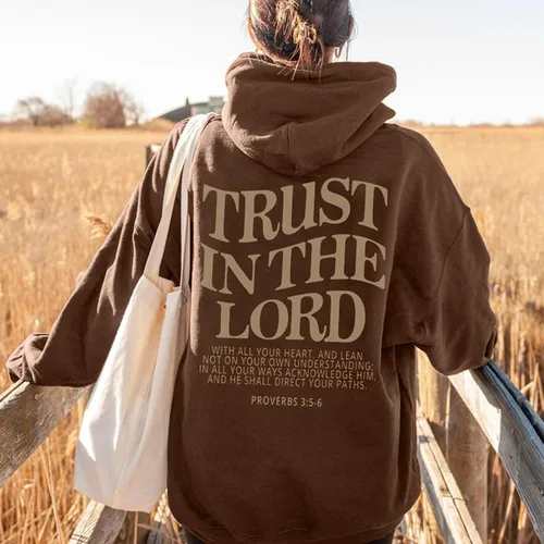 Vista 2 de Trust In The Lord - Sudaderas con capucha y estampado cristiano de moda, con bolsillo, de gran tamaño, moda de otoño e invierno 2023