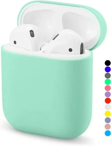Vista 8 de Funda de silicona protectora completa compatible con Airpods 1 y 2, sin accesorios de cubierta de llavero, soportes visibles LED frontales (gris)
