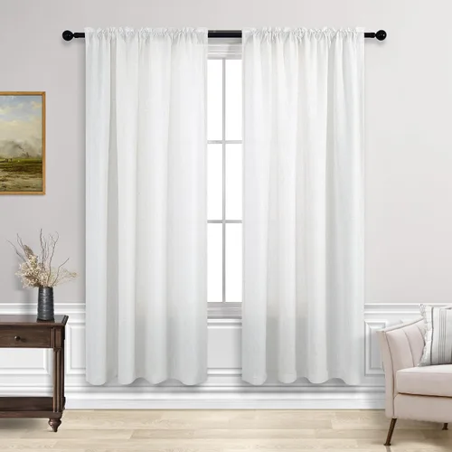 Vista 159 de KOUFALL Juego de 2 cortinas de puerta francesa, cortinas de lino para puerta/ventana, cortina transparente boho para cristal lateral delantero