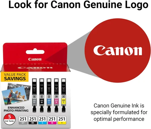 Vista 5 de Canon CLI-251 - Paquete de 5 colores genuinos, compatible con impresoras MG7520, MG5620 y MG6620