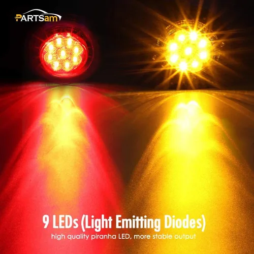 Vista 2 de Partsam Kit de 4 luces LED redondas ahumadas de 2 pulgadas y marcador lateral, 9 diodos con reflectores ojales/coletas, camión, remolque, RV