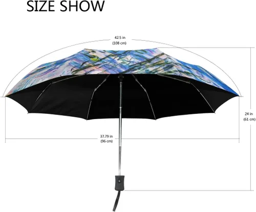 Vista 3 de ALAZA Monet Claude - Paraguas de viaje para pintura al óleo, cierre automático, resistente al viento, impermeable, plegable, toldo compacto, fácil