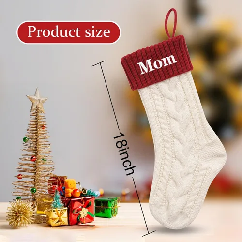 Vista 3 de Medias de Navidad personalizadas, medias de Navidad grandes de punto con bloques de color, medias de Navidad familiares con nombre, medias colgantes