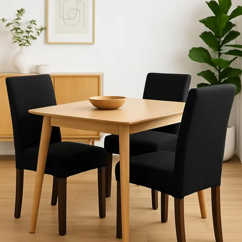 Vista 7 de Juego de 4 fundas para sillas de comedor y cocina, fundas para sillas de comedor, color negro