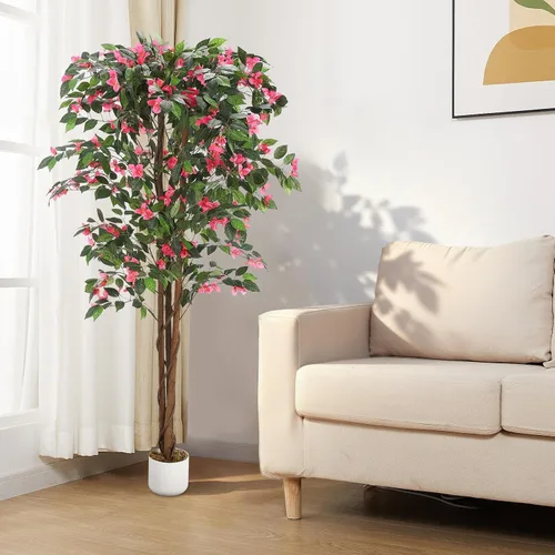 Vista 11 de GarveeHome Árbol de buganvilla artificial de 5 pies, planta de buganvilla de seda sintética con maceta, decoración interior y exterior, planta