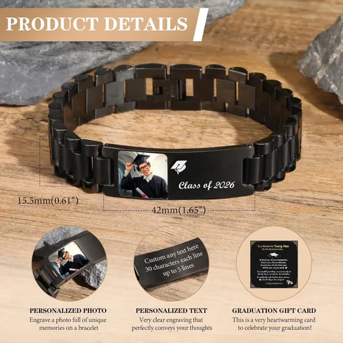 Vista 2 de MEALGUET Regalos de graduación para él, pulsera de graduación personalizable, regalo inspirador para graduados universitarios de clase de 2025