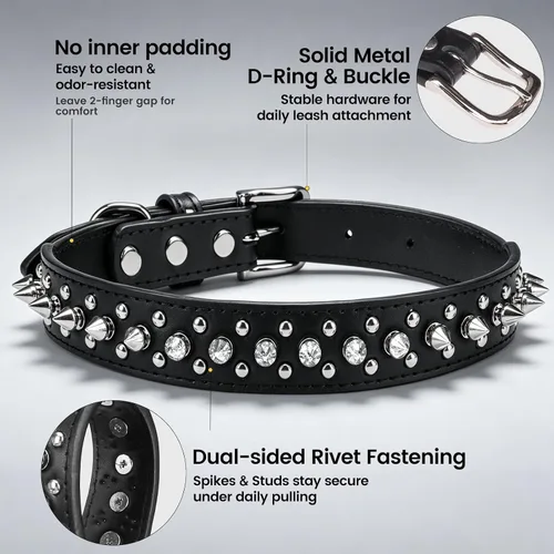 Vista 3 de BINGPET Collar de cuero para perro, cuello con tachuelas, cuello ajustable