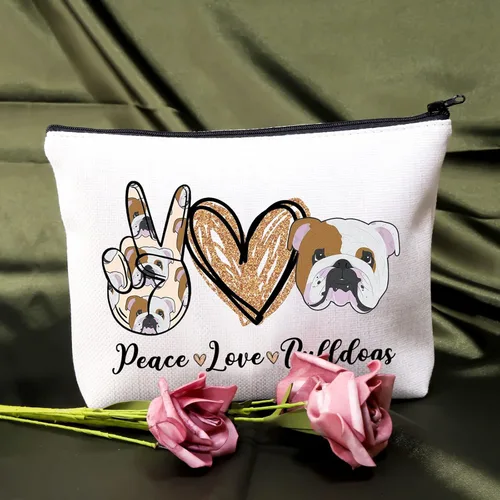 Vista 7 de BDPWSS Bolsa de maquillaje Bulldog, regalos para amantes de los bulldogs, regalos de paz y amor, regalos para mujeres, Bulldog mamá, kit