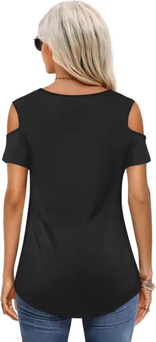 Vista 2 de Amoretu - Camisetas básicas de manga cortalarga con hombros descubiertos para mujer