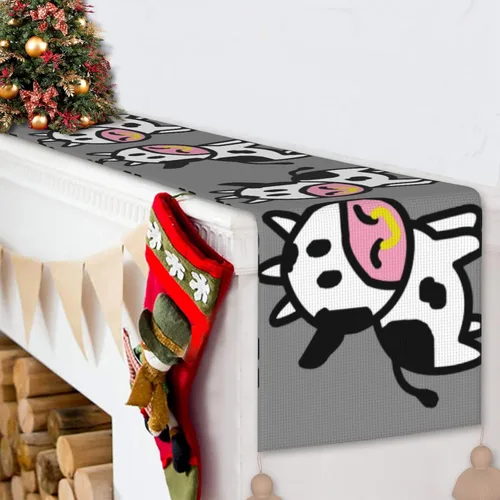 Vista 6 de Camino de mesa navideño de vaca linda, camino de mesa navideño, amplifica tu ambiente gastronómico