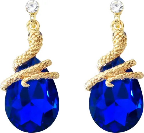 Vista 9 de Navachi Pendientes colgantes de gota de serpiente con forma de pera multicolor de cristal chapado en oro de 18 quilates Negro