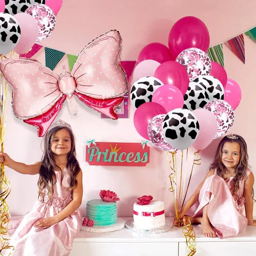 Vista 3 de Arco de globos de vaquera, 95 unidades, color rosa, estampado de vaca occidental, globos de confeti para discoteca occidental, vaquera, caballo